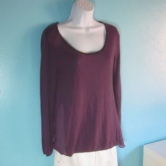 Zero Degrees Celsius Womens Size S Silk Knit Top Purple Jeweled Scoop Neckline - Picture 2 of 11